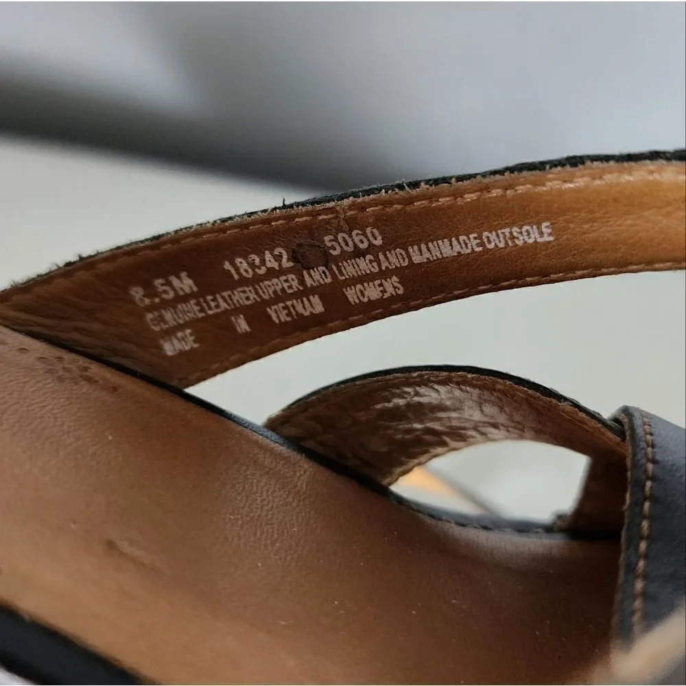 Timberland womens shoes 8.5 wedge heels black leather strappy slides
